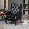 COOLMORE Wood Frame Armchair, Modern Accent Chair Lounge Chair with Sturdy Wood Legs for Living Room Bedroom (Black PU)