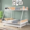 Metal Twin over Full Bunk Bed with Trundle/ Heavy-duty Sturdy Metal/ Noise Reduced/ Safety Guardrail/ Wooden Decoration/ Convenient Trundle / Bunk Bed