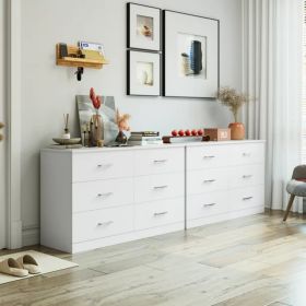 6 drawer white double dresser; living room wood storage with easy pull out handles; bedroom chest of drawers