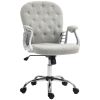 Vinsetto Teddy Fleece Home Office Chair, Button Tufted Desk Chair with Padded Armrests, Adjustable Height and Swivel Wheels, Gray