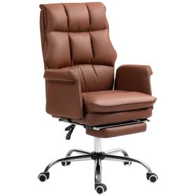 HOMCOM Executive Office Chair, PU Leather Ergonomic Office Desk Chair with Footrest, Reclining and Swivel Chair, Brown