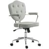 HOMCOM Cute Home Office Chair, Computer Desk Chair with Button Tufted Velvet-Feel Fabric, Swivel Vanity Chair, Gray
