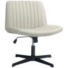 HOMCOM Wide Office Chair, Armless Office Desk Chair, Computer Fabric Vanity Chair with Adjustable Height, Beige