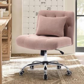 Armless Fabric Office Desk Chair with Wheels, Criss Cross Legged Wide Seat Chair, Modern Home Office Chair with Lumbar Pillow
