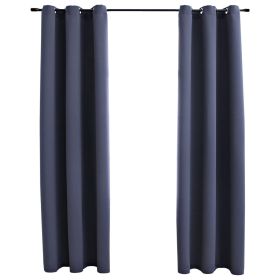 Blackout Curtains with Rings 2 pcs Anthracite 37"x63" Fabric