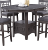 Dining Table Round Counter height Dining Table w Shelve 1pc Table Only Built In Leaf Solid wood Gray Finish