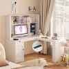 L Shaped Desk with outlet, Computer Desk with Drawers, Bookshelf & Hutch, Modern Corner Desk, Home Office Desk,L-Shaped Study Table Writing Desk