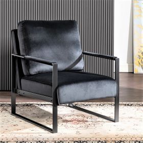 Mid Century Modern Accent Chair with Square Metal Frame and Plush Velvet Upholstery, Durable Armchair for Living Room, Bedroom, Home Office - Black