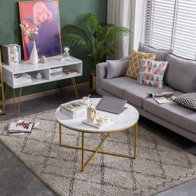 Mecor Round Coffee Table, Modern Center Table with Faux Marble Surface top & Gold Metal Legs, Sofa Table for Living Room