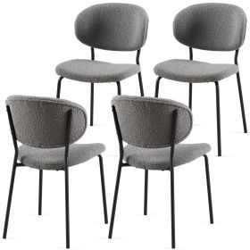 Grey Boucle Fabric Dining Chairs Set of 4, Mid-Century Modern Dining Chairs, Kitchen Dining Room Chairs