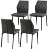 Dark Grey PU Leather Dining Chairs Living Room Chair Modern Kitchen Armless Side Chair with Metal Legs(Set of 4)