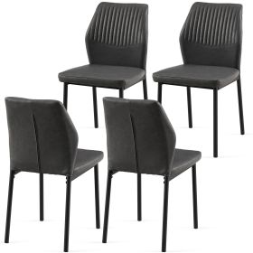 Dark Grey PU Leather Dining Chairs Living Room Chair Modern Kitchen Armless Side Chair with Metal Legs(Set of 4)