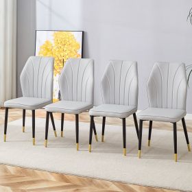 4 light gray modern dining chairs with stylish PU patterned backrest and black metal legs for a comfortable home experience in the kitchen