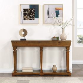 Oak Console Table with Bottom Shelf