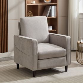 Mid-Century Accent Chair ,Modern Linen Fabric Armchair for Living Room,Double side pockets,, comfortable and padded reading feature sofa chair