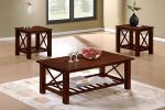 Modern Cherry Rubberwood 3pc Tables Set 1x Coffee Table and 2x End Tables MDF w/ Ogumi Veneer Top Living Room Furniture