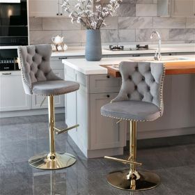 Golden Swivel Velvet Barstools Adjustable Seat Height 25-33 In, Upholstered Backs