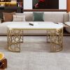 Modern Oval Coffee Table with Cut-Out Pattern Metal Stainless Steel Frame in 47.2"