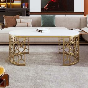 Modern Oval Coffee Table with Cut-Out Pattern Metal Stainless Steel Frame in 47.2"