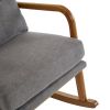 High Back Belt Waist Pillow Log Color Solid Wood Armrest Backrest Seat Frame Iron Frame Indoor Rocking Chair/armchair dual use Dark Gray Linen