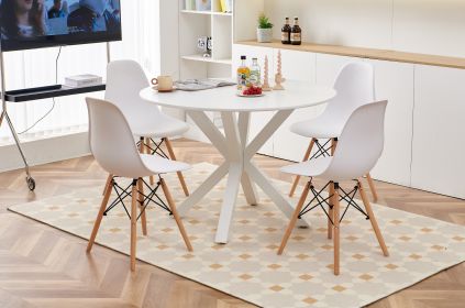 1+4,5pieces dining set,42.1"WHITE Table cross leg Mid-century Dining Table for 4-6 people With Round Mdf Table Top, Pedestal Dining Table