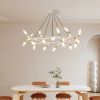 White & Golden Modern Chandelier Light Fixture, Branch Design with Frosted Tubes, Black Cords, Adjustable Height Pendant Light for Dining Room