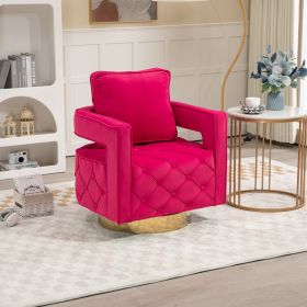 Swivel Accent Chair - Modern Accent Chair with Pillow, Velvet Armchair Side Chair with Tufted Button for Living Room, Bedroom, Office(RED)