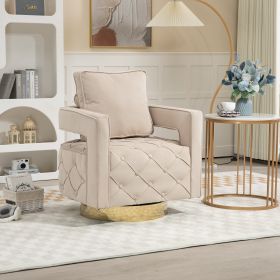 Swivel Accent Chair - Modern Accent Chair with Pillow, Velvet Armchair Side Chair with Tufted Button for Living Room, Bedroom, Office(Beige)
