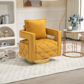 Swivel Accent Chair - Modern Accent Chair with Pillow, Velvet Armchair Side Chair with Tufted Button for Living Room, Bedroom, Office(yellow)