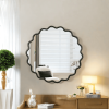 Solid Wood Wavy Mirror-Black Vanity Mirror Wall Decor 36" x 36" Modern Mirror Wall Decor for Bathroom, Bedroom, Living Room, Dining Room, Cloakroom