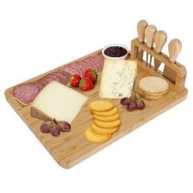 Bamboo Charcuterie Cheese Board Platter Board Serving Tray with Cutlery Set
