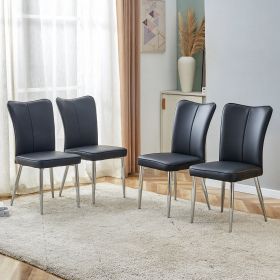 Modern minimalist dining chairs, black PU leather curved backrest and seat cushions,electroplated metal chair legs, suitable for restaurants, bedrooms