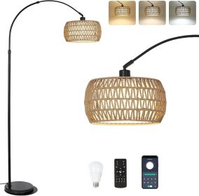 Boho Design Arc Floor Lamp with Dimmable Color LED Bulb, Remote App Control