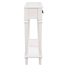 TREXM Retro Console Table with 4 Drawers and Open Shelf, perfect for Entryways, Living Rooms, and Hallways (White)