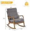 High Back Belt Waist Pillow Log Color Solid Wood Armrest Backrest Seat Frame Iron Frame Indoor Rocking Chair/armchair dual use Dark Gray Linen