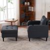Dark Gray Upholstered Armchair and Storage Ottoman Set - Comfortable Single Sofa with Cup Holders and Tufted Detailing