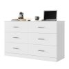 6 drawer white double dresser; living room wood storage with easy pull out handles; bedroom chest of drawers
