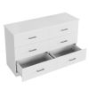 6 drawer white double dresser; living room wood storage with easy pull out handles; bedroom chest of drawers