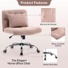 Armless Fabric Office Desk Chair with Wheels, Criss Cross Legged Wide Seat Chair, Modern Home Office Chair with Lumbar Pillow