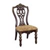 Formal Traditional Dining Chairs 2pc Set Dark Cherry Finish with Gold Tipping Jacquard Fabric Upholstered Extravagant Carving Dining Room Furniture