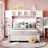 Full Size Wooden Bed With All-in-One Cabinet and Shelf, White