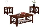 Modern Cherry Rubberwood 3pc Tables Set 1x Coffee Table and 2x End Tables MDF w/ Ogumi Veneer Top Living Room Furniture