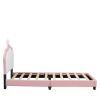 Twin size Upholstered Princess Bed With Crown Headboard, Full Size Platform Bed with Headboard and Footboard ,White + Pink