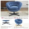 Chenille Upholstered 360° Swivel Club Chair/Accent Chair with Removable Cushion, Round Office Chair with Black Metal Base, Cotton Material