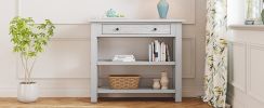 TREXM Retro Console Table with Drawer and Two Sturdy Shelves for Entryway, Living Room (Antique White)