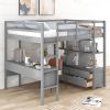Full Size Loft Bed with Built-in Desk with Two Drawers, and Storage Shelves and Drawers,Gray(Old SKU: GX000320AAE)
