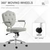 HOMCOM Cute Home Office Chair, Computer Desk Chair with Button Tufted Velvet-Feel Fabric, Swivel Vanity Chair, Gray