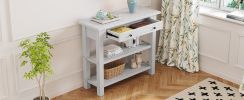 TREXM Retro Console Table with Drawer and Two Sturdy Shelves for Entryway, Living Room (Antique White)