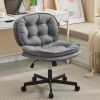 Armless Adjustable Swivel Office Chair with Wheels, PU Leather Cross-Legged Task Chair for Home, Office, Small Spaces