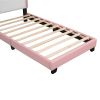 Twin size Upholstered Princess Bed With Crown Headboard, Full Size Platform Bed with Headboard and Footboard ,White + Pink